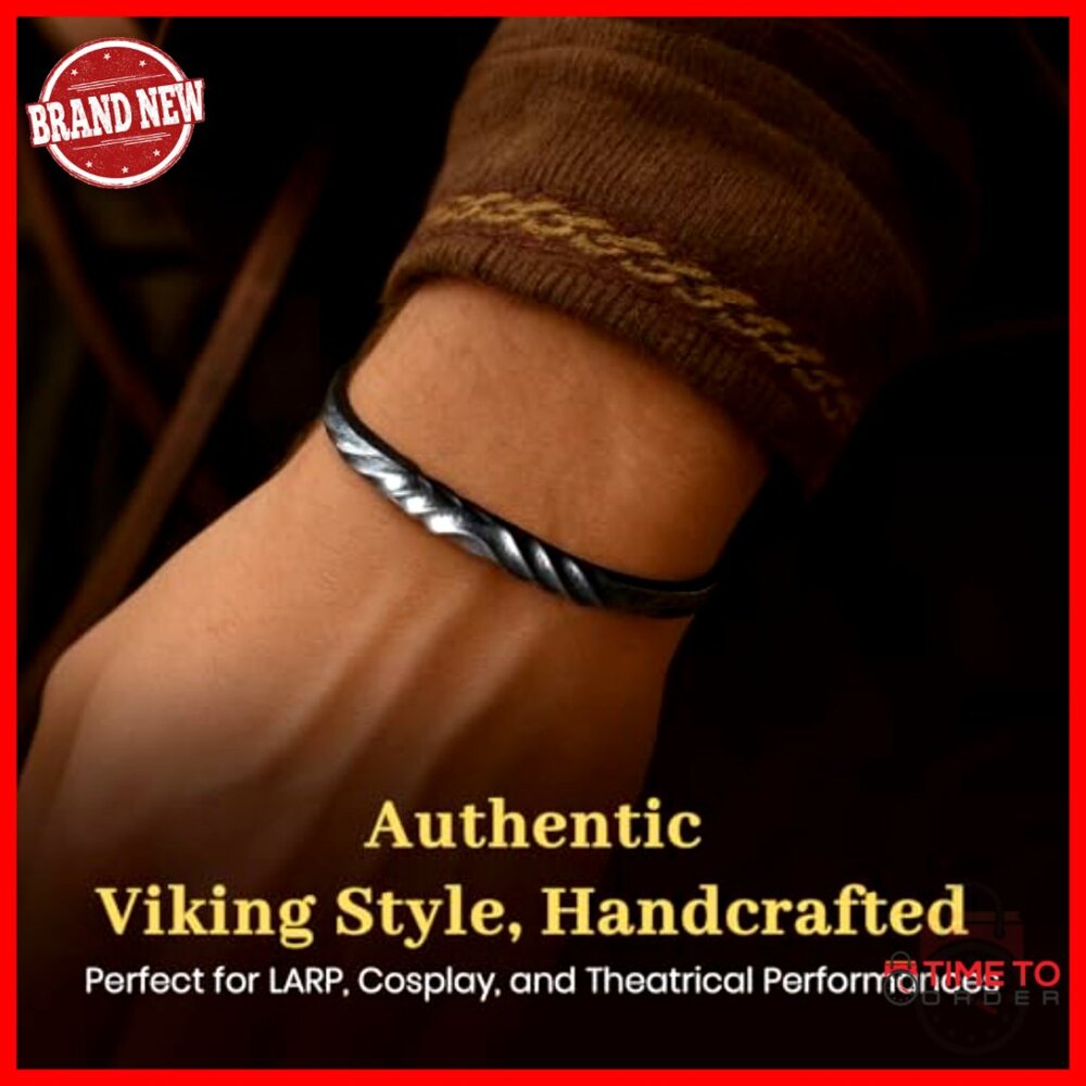Handcrafted Iron Cuff Bracelet, Viking Style, LARP Cosplay Accessory, Medium - Picture 3 of 7